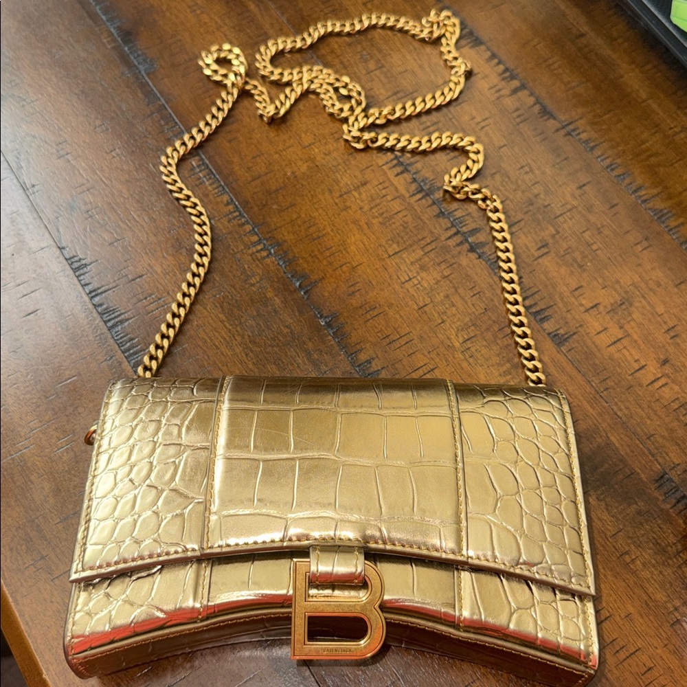 Balenciaga Gold Croc Hourglass Chain Bag